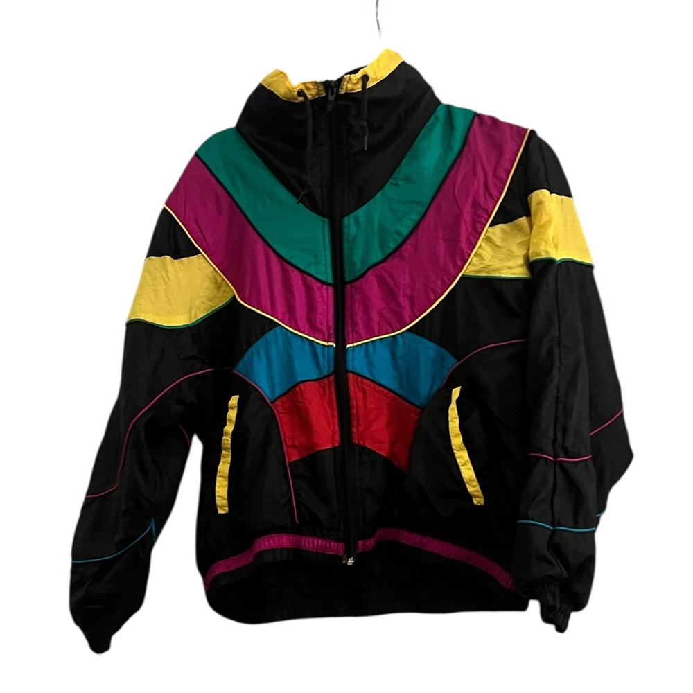 EVR Vintage‎ windbreaker black with vibrant accents size medium